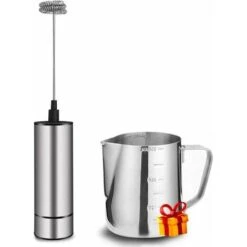 Neige-Mousseur à Lait, à Lait électrique à Piles Avec Pot à Lait En Acier Inoxydable, Mousseur à Lait électrique Manuel Avec Moteur électrique Puissant