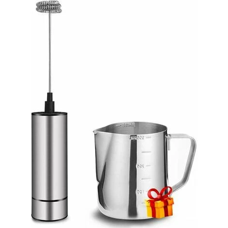 Neige-Mousseur à Lait, à Lait électrique à Piles Avec Pot à Lait En Acier Inoxydable, Mousseur à Lait électrique Manuel Avec Moteur électrique Puissant