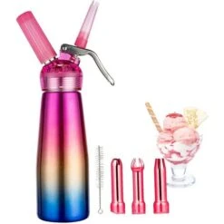 Distributeur Professionnel De Crème Fouettée Siphon à Crème Fouettée En Acier Inoxydable, Récipient à Crème Fouettée Très Résistant Avec 3 Buses Décoratives, 1 Broche
