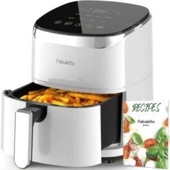 Fabuletta Friteuse Sans Huile 4L, Air Fryer 1680W, Friteuse à Air Chaud Avec 9 Programmes, 65 à 230 °C, Température Réglable, Timer, Airfryer Pour 2-3 Personnes, Panier De Friture Anti-adhérant, Blanc