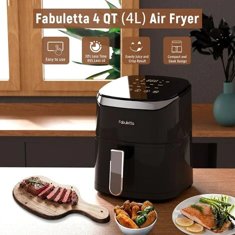 Fabuletta Friteuse Sans Huile 4L, Air Fryer 1680W, Friteuse à Air Chaud Avec 9 Programmes, 65 à 230 °C, Température Réglable, Timer, Airfryer Pour 2-3 Personnes, Panier De Friture Anti-adhérant, Noir – Image 2