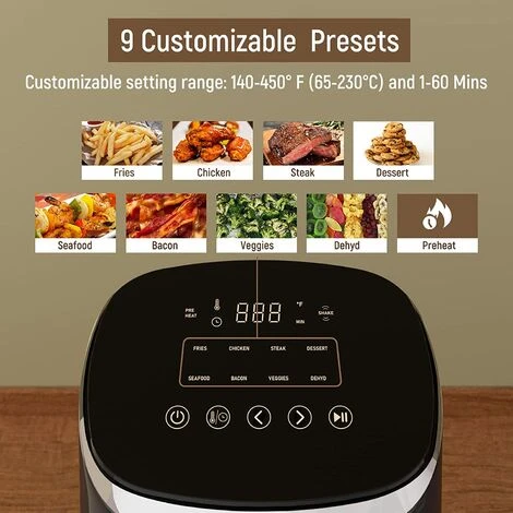 Fabuletta Friteuse Sans Huile 4L, Air Fryer 1680W, Friteuse à Air Chaud Avec 9 Programmes, 65 à 230 °C, Température Réglable, Timer, Airfryer Pour 2-3 Personnes, Panier De Friture Anti-adhérant, Noir – Image 5