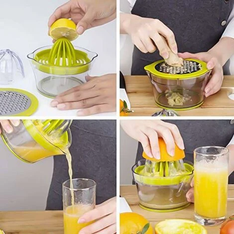 Presse-agrumes Manuel Multifonction 4-en-1 Avec Mesure Gravée 400ml, Pour Oranges, Citrons, Agrumes, 2 Alésoirs Inclus – Image 5