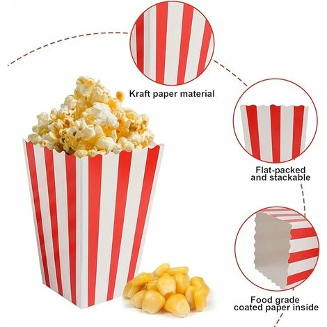 LYCXAMES 20 Pcs Popcorn Boîtes, Petites Boite Bonbon En Papier, Pot Popcorn Rétro Pour Les Fêtes, Anniversaires, Soirées Cinéma Et Soirées Pyjama(Rayé) – Image 2