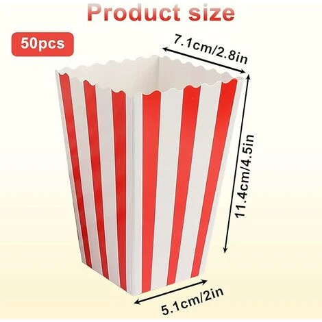 LYCXAMES 20 Pcs Popcorn Boîtes, Petites Boite Bonbon En Papier, Pot Popcorn Rétro Pour Les Fêtes, Anniversaires, Soirées Cinéma Et Soirées Pyjama(Rayé) – Image 5