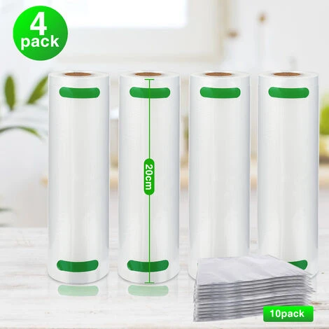 Randaco Rouleaux sous vide,Sacs Sous Vide Alimentaire 4 Rouleaux, 20 X 600 CM Pour Appareil De Mise Sous Vide, Réfrigérateur, Réutilisable