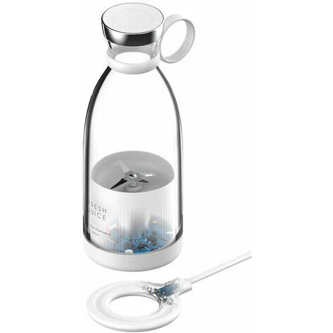 Gourde Blender Portable Sans Fil 380 Ml Pour Smoothies Et Milk Shake Avec Chargeur À Induction Sans Bpa (Blanc)