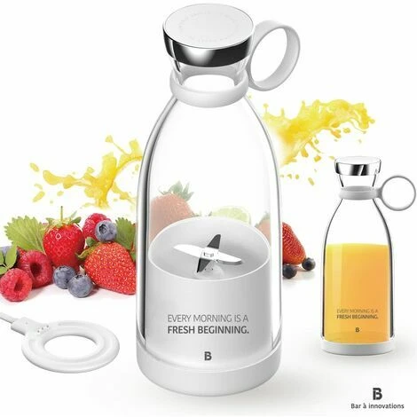 Gourde Blender Portable Sans Fil 380 Ml Pour Smoothies Et Milk Shake Avec Chargeur À Induction Sans Bpa (Blanc) – Image 5