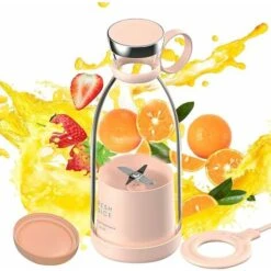 (Couleur Rose)Gourde Mini Blender Portable Fresh Juice, Mixeur Sans Fil Rechargeable Par USB Pour Smoothie Et Milk Shake, Mélangeur Transportable Pour Le Sport, Travail, Fitness, Jus Frais Portatif