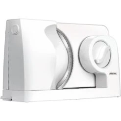 MPM MKR-05 Trancheuse De Viande Pliant, Coupe Réglable Jusqu'à 15 Mm Acier Inoxydable 150W Blanc