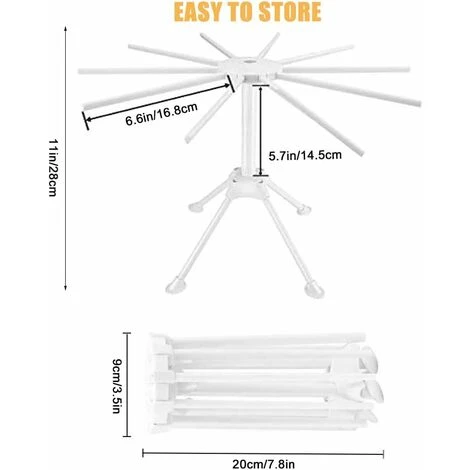 Sechoir Pates Fraiches Pliables Séchoir à Pâte Fraiche 10 Barres Portable, Facile à Ranger, Rapide à Installer (Blanc)… – Image 2