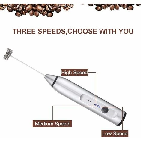 Mousseur à Lait, Mousseur à Café Portable, Mousseur électrique Rechargeable Avec 2 Fouets En Acier Inoxydable, Mélangeur à 3 Vitesses Pour Mousser Wan - Argent – Image 4