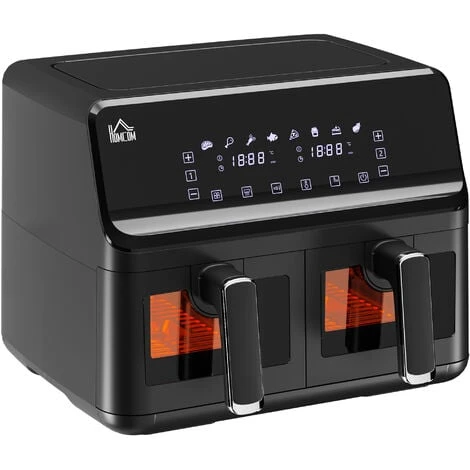 HOMCOM Friteuse à Air 2 Paniers 2500W 8L - Friteuse Sans Huile Multifonction 8 Programmes - Température Réglable - Timer 60 Min. - Noir