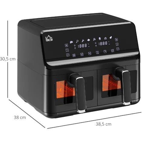 HOMCOM Friteuse à Air 2 Paniers 2500W 8L - Friteuse Sans Huile Multifonction 8 Programmes - Température Réglable - Timer 60 Min. - Noir – Image 3