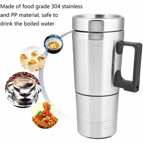 Bouilloire De Voiture, Bouilloire De Voyage De Camion De Voiture D'acier Inoxydable 300+200ML Tasse ébullition Rapide Pour Le Café De Thé – Image 2
